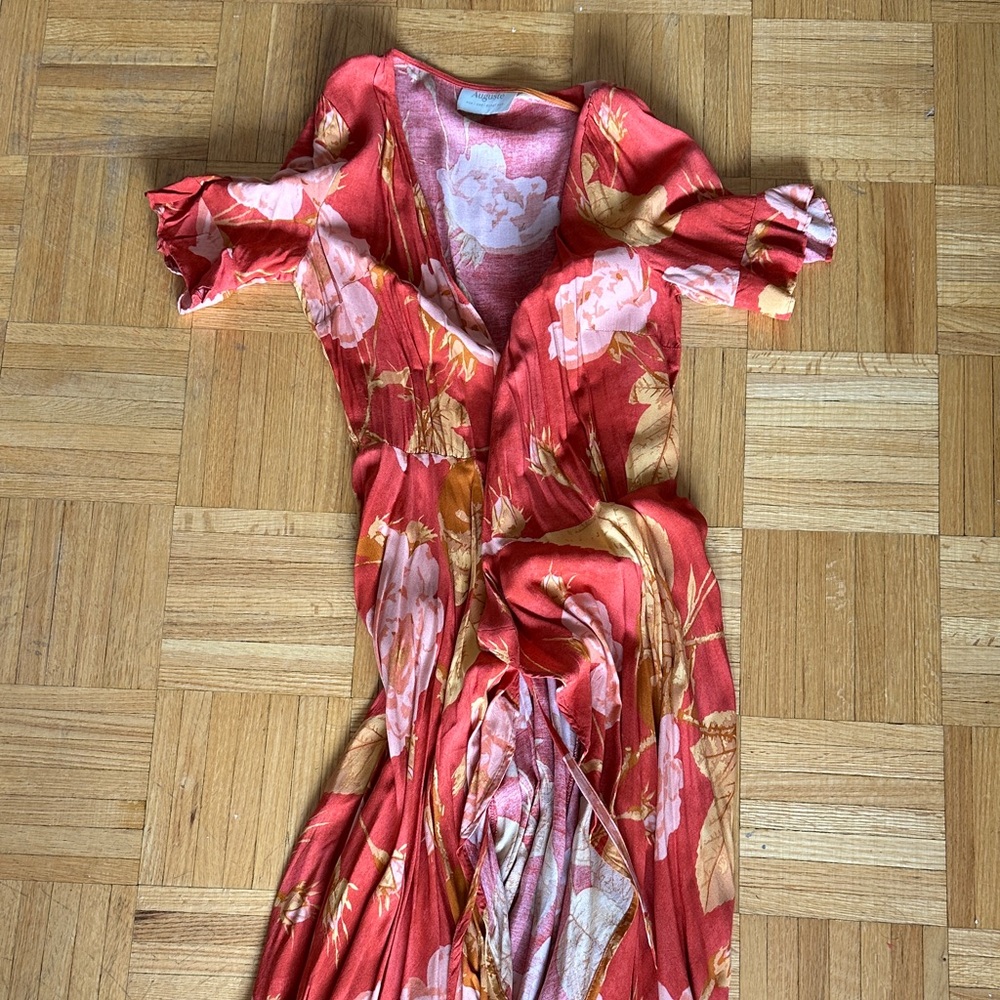 Floral Orange Red and Gold Maxi Wrap Dress by Auguste The Label